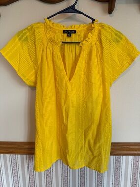 J.Crew Bright Yellow Flutter-Sleeve V-Neck Top in Cotton Dobby Womens XSmall